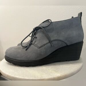 Women's Dansko Gray Suede Wedge Lace-Up Booties